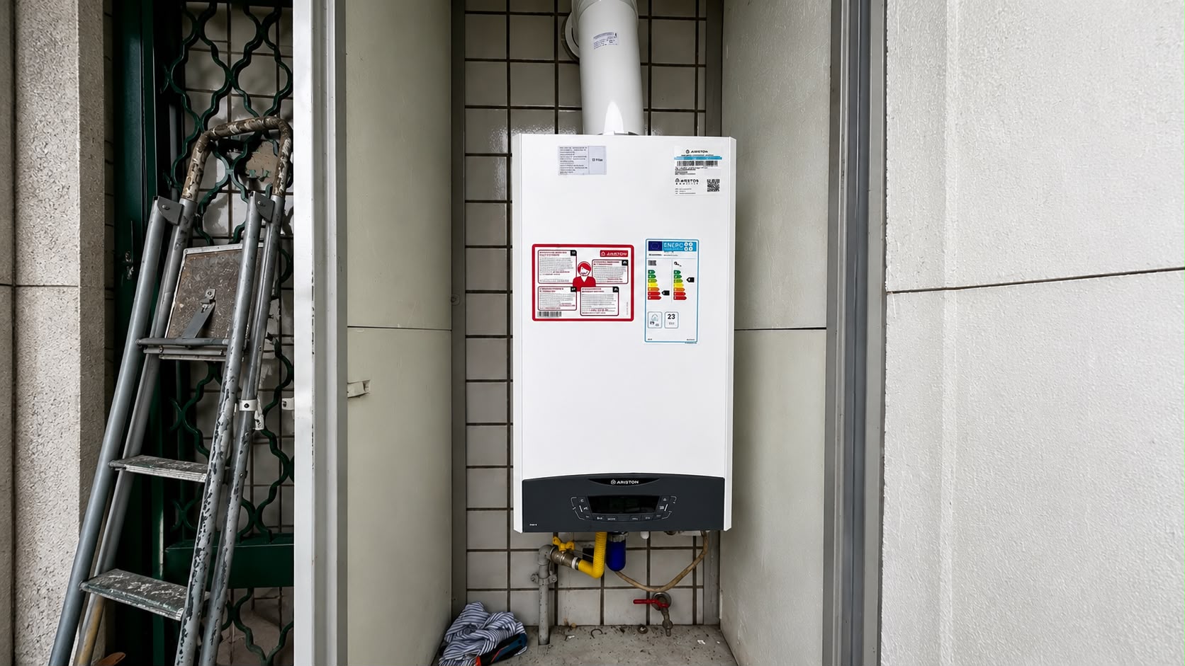 Installazione di una caldaia a condensazione Ariston in un vano tecnico esterno